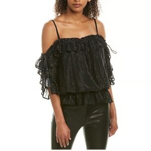 BB Dakota Off Shoulder Silver Black Ruffle Shirt Size Large